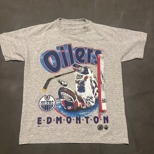 VTG 90s Edmonton Oilers Hockey‎ T Shirt Mens XS Graphic Tee Grey Single Stitch
